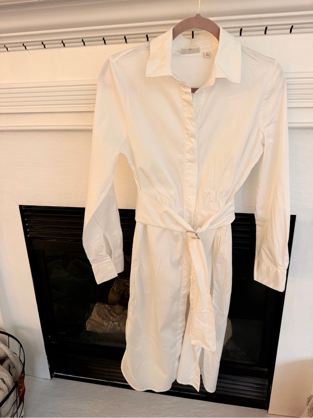 White Midi Shirt Dress with Self-Tie Waist